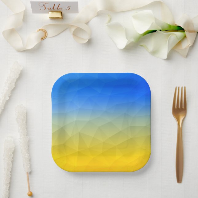 Ukraine yellow blue geometric mesh pattern paper plate (Wedding)