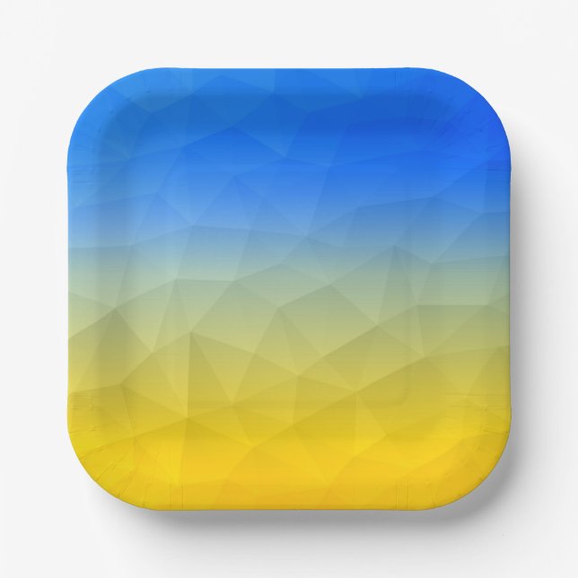 Ukraine yellow blue geometric mesh pattern paper plate (Front)