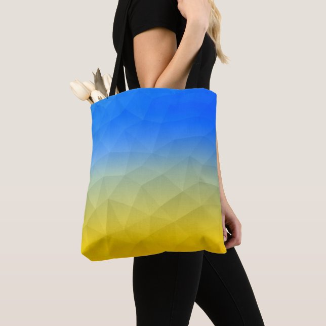 Ukraine yellow blue geometric mesh pattern tote bag (Close Up)
