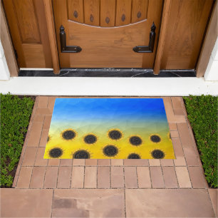 Ukraine yellow blue geometry mesh pattern Flowers Doormat