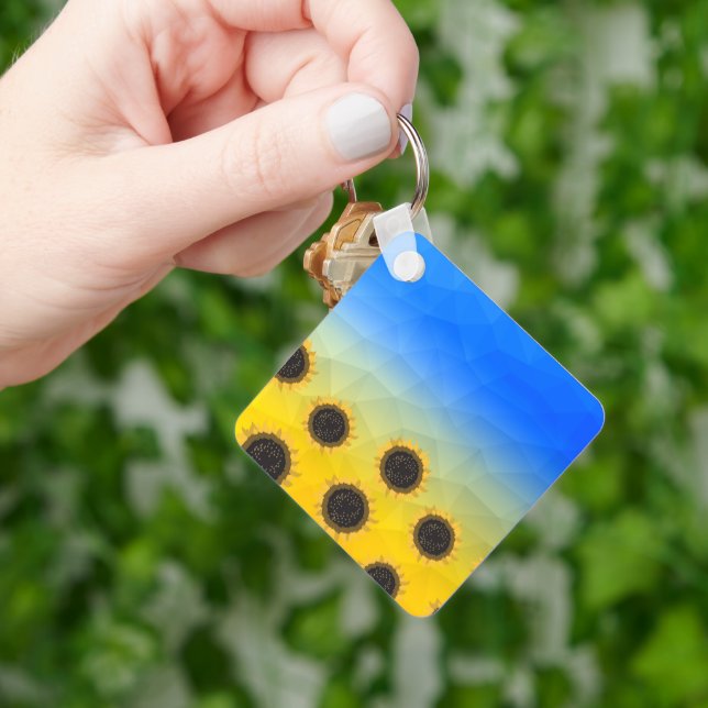 Ukraine yellow blue geometry mesh pattern Flowers Key Ring (Hand)