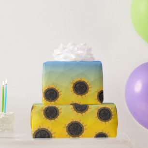 Ukraine yellow blue geometry mesh pattern Flowers Wrapping Paper