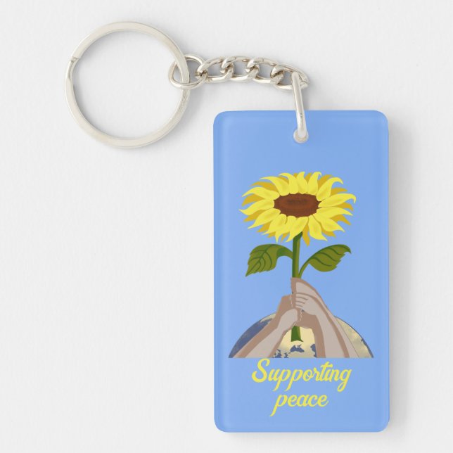Ukraine " yellow blue" peace sunflower colourful  key ring (Front)
