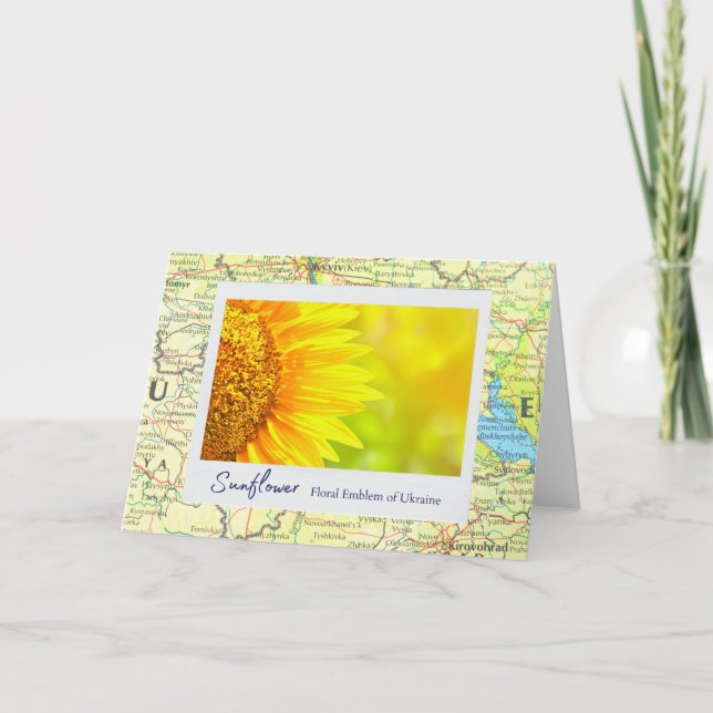 Ukraine Yellow Sunflower Floral Emblem on Map Card (Front)