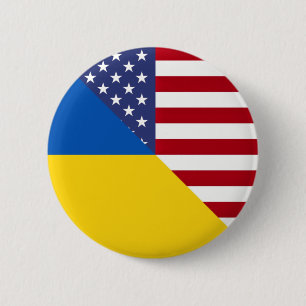 Ukrainian American Flag   Half Ukraine USA 6 Cm Round Badge