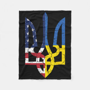 Ukrainian American Flag Symbol Love Support Us Ukr Fleece Blanket
