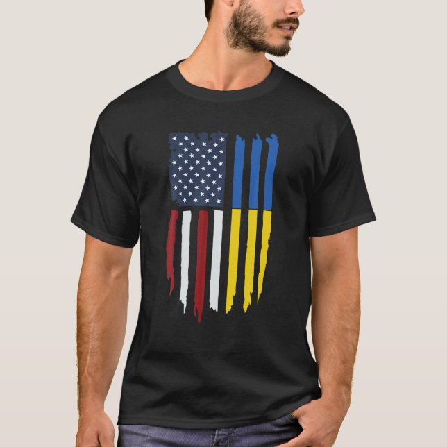 Ukrainian American Flag Ukraine Usa America Roots T-Shirt (Front)