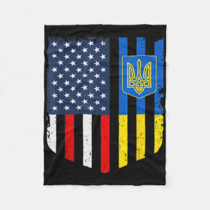 Ukrainian American Flag Ukraine Usa America Shield Fleece Blanket