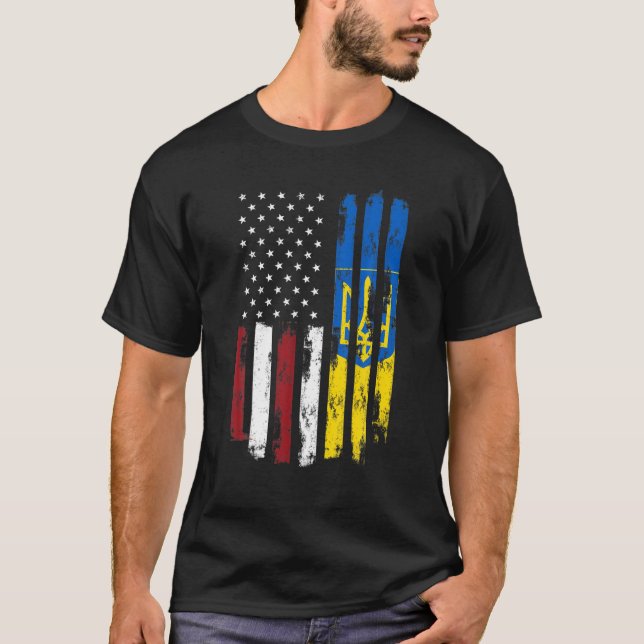 Ukrainian American Flag Usa Ukraine Roots T-Shirt (Front)