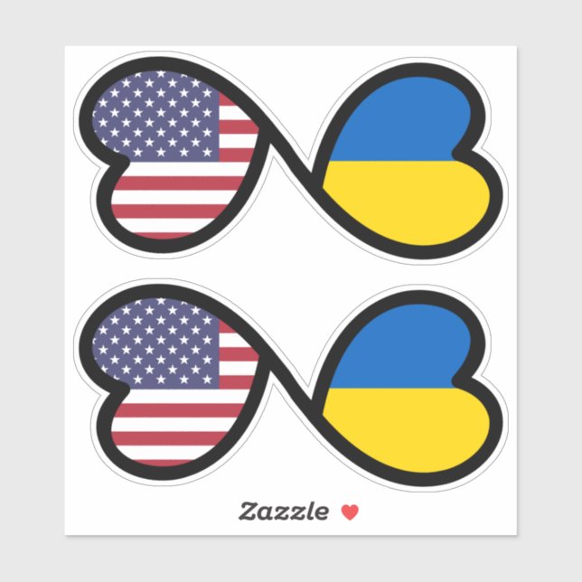 Ukrainian American Flags Entwined Hearts, Ukraine (Sheet)