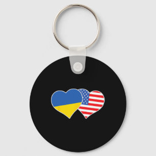 Ukrainian American Heart Love Ukraine Usa Flag Key Ring
