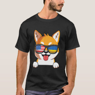 Ukrainian American Shiba Inu Dog Ukraine USA Flag T-Shirt