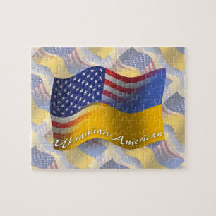 Ukrainian-American Waving Flag Jigsaw Puzzle