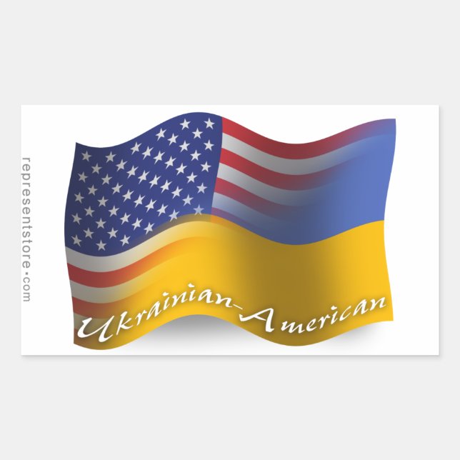 Ukrainian-American Waving Flag Rectangular Sticker (Front)