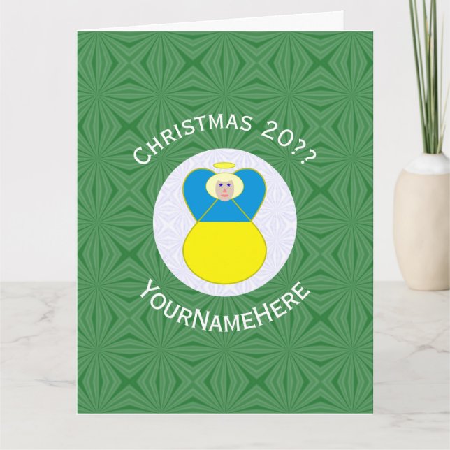 Ukrainian Angel Christmas Flag Personalised Card (Front)