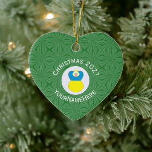 Ukrainian Angel Christmas Flag Personalised Text  Ceramic Tree Decoration
