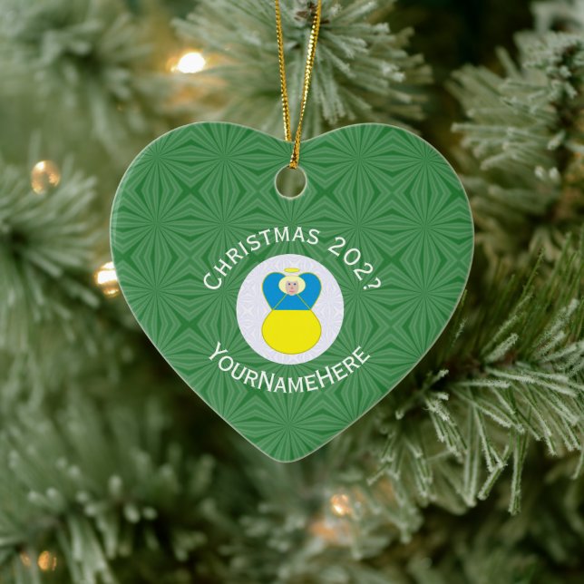 Ukrainian Angel Christmas Flag Personalised Text  Ceramic Tree Decoration (Tree)