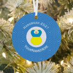 Ukrainian Angel Hanukkah Flag Personalised  Metal Tree Decoration<br><div class="desc">Slava Ukraini! Support Ukraine this Hanukkah with this item for your holiday decorating or Hanukkah decor. It features and angel dressed in the blue and yellow colours of the flag of Ukraine. The Ukrainian Flag Hanukkah angel is found inside a white circle of squiggly squares on a background of blue...</div>