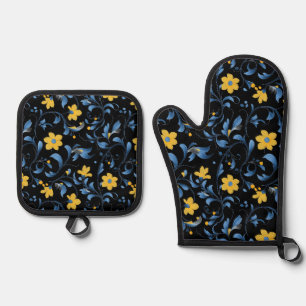 Ukrainian art motifs oven mitt & pot holder set