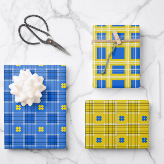 Ukrainian Blue And Yellow Plaid Wrapping Paper Sheet