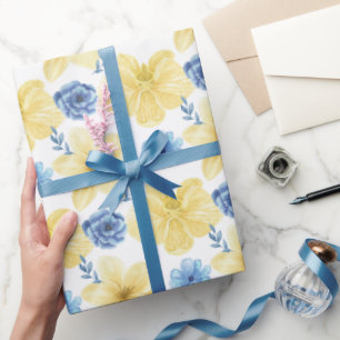 Ukrainian blue/yellow floral pattern. Ukraine Wrapping Paper