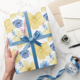 Ukrainian blue/yellow floral pattern. Ukraine Wrapping Paper