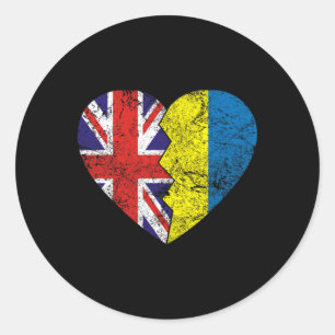 Ukrainian British Flags Heart United Kingdom Ukrai Classic Round Sticker