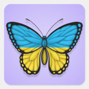 Ukrainian Butterfly Flag on Purple Square Sticker