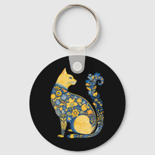 Ukrainian Cat Cute Floral Vintage Ukraine Flag And Key Ring