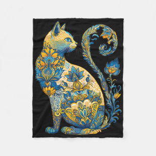Ukrainian Cat Floral Vintage Ukraine Flag And Vysh Fleece Blanket