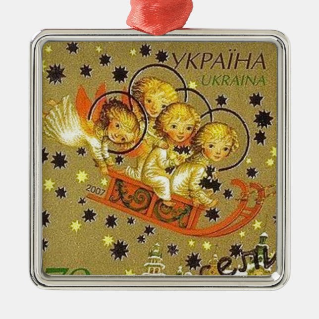 Ukrainian Christmas Angel Babies Metal Tree Decoration (Front)
