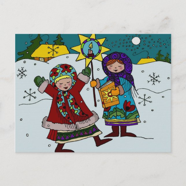 Ukrainian Christmas Carolers Ukrainian Folk Art Holiday Postcard (Front)