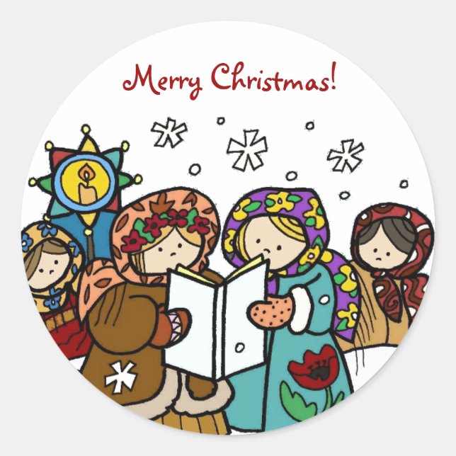 Ukrainian Christmas Carollers Classic Round Sticker (Front)
