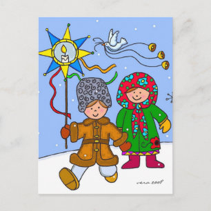 Ukrainian Christmas Carollers Holiday Postcard