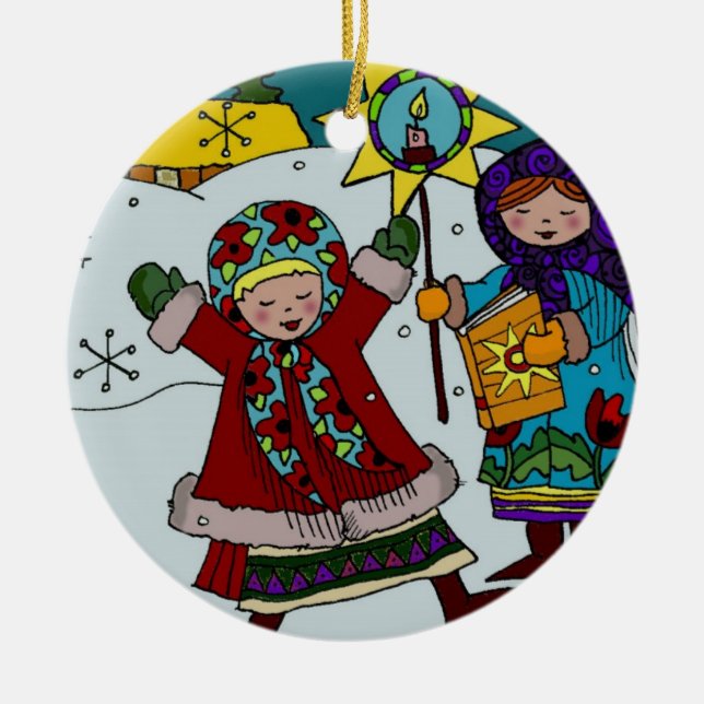 Ukrainian Christmas Star Ceramic Tree Decoration (Front)