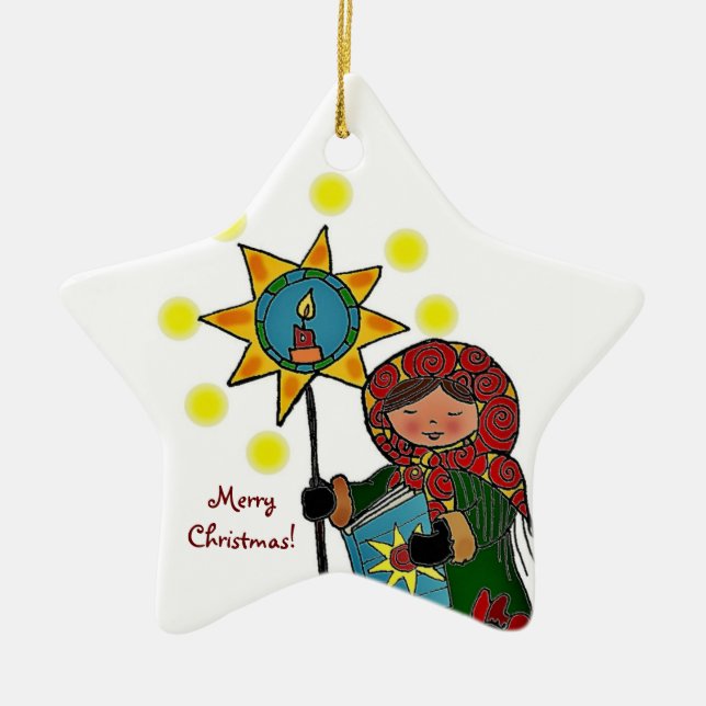 Ukrainian Christmas Star Ceramic Tree Decoration (Front)