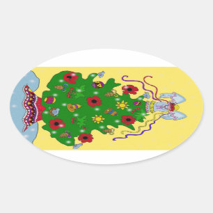 Ukrainian Christmas Tree Oval Sticker