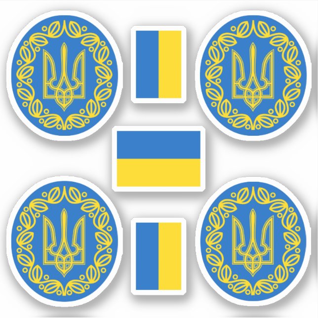 Ukrainian coat of arms and flag Sticker (Front)
