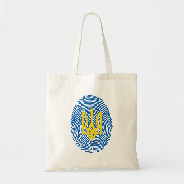 Ukrainian coat of arms on fingerprint background tote bag (Front)