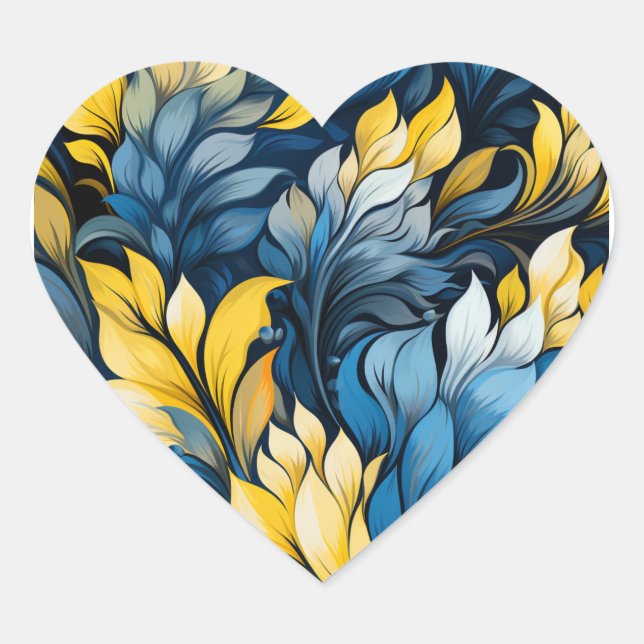 Ukrainian colours blue and yellow heart sticker (Front)