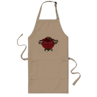 Ukrainian Cook at Poppy Flowers Heart Long Apron