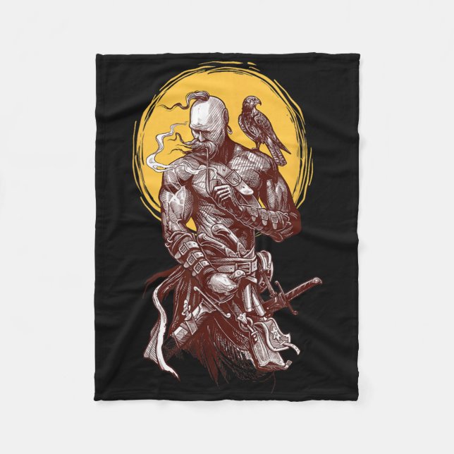 Ukrainian Cossack Warrior Holding Sword Fighting F Fleece Blanket (Front)