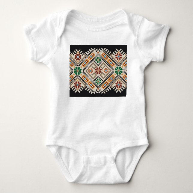 Ukrainian Cross-Stitch: Ethnic Handmade Pattern. Baby Bodysuit (Front)