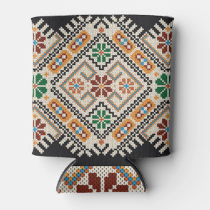 Ukrainian Cross-Stitch: Ethnic Handmade Pattern. Can Cooler