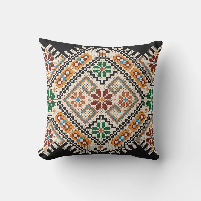 Ukrainian Cross-Stitch: Ethnic Handmade Pattern. Cushion (Front)