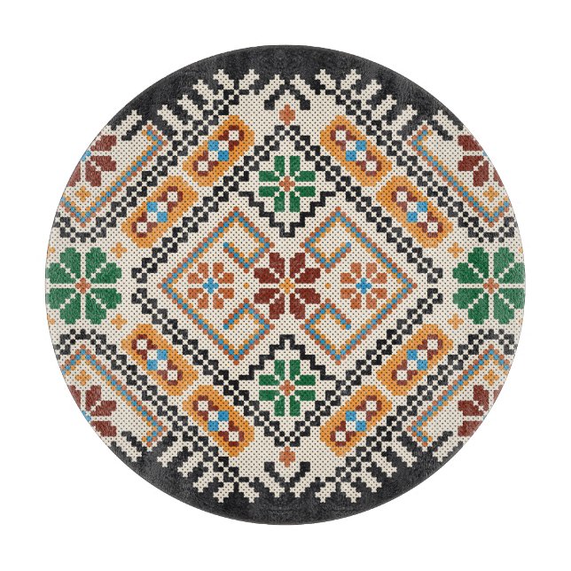 Ukrainian Cross-Stitch: Ethnic Handmade Pattern. Cutting Board (Front)