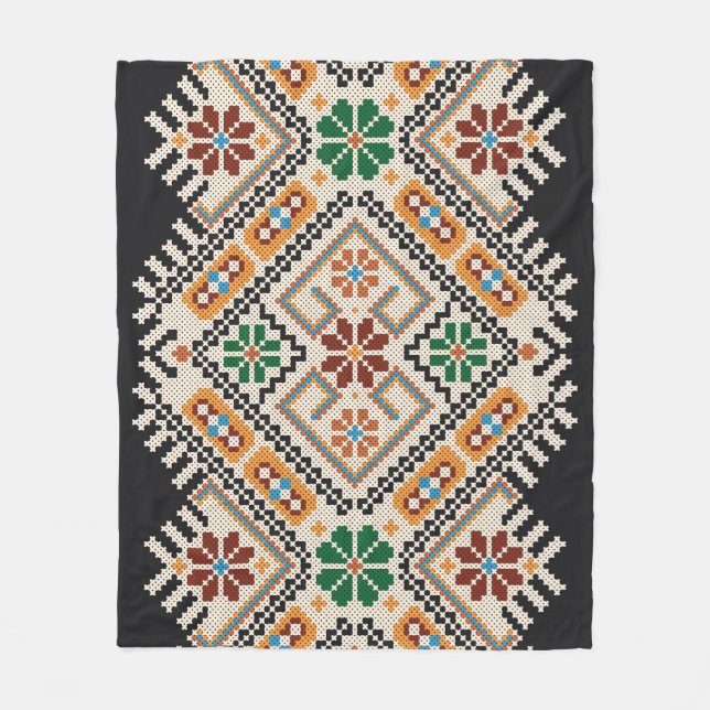 Ukrainian Cross-Stitch: Ethnic Handmade Pattern. Fleece Blanket (Front)