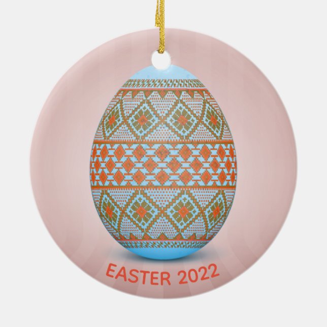 Ukrainian Easter Egg (Pysanka) Design Ceramic Tree Decoration (Back)