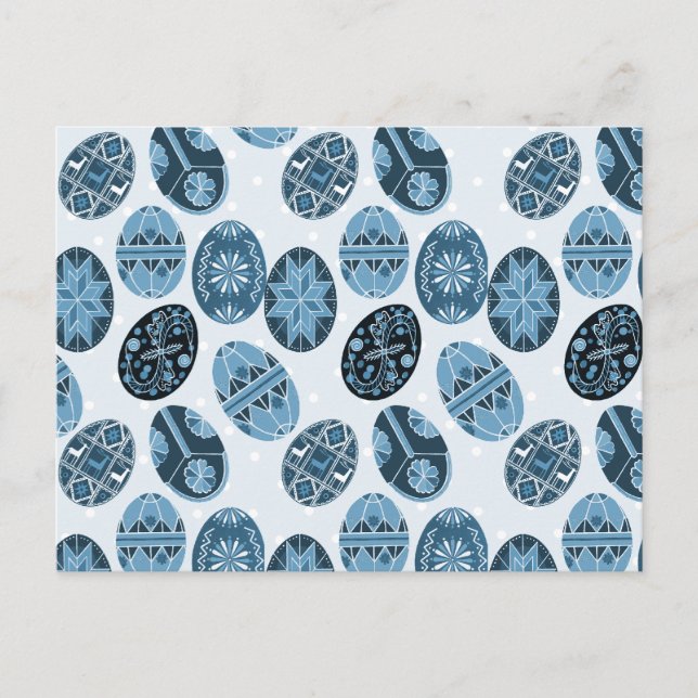 Ukrainian Easter eggs blue pattern Holiday Postcard (Front)