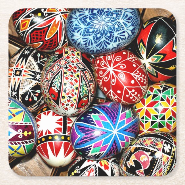 Ukrainian Easter Eggs, decorative,  Square Paper Coaster (Front)